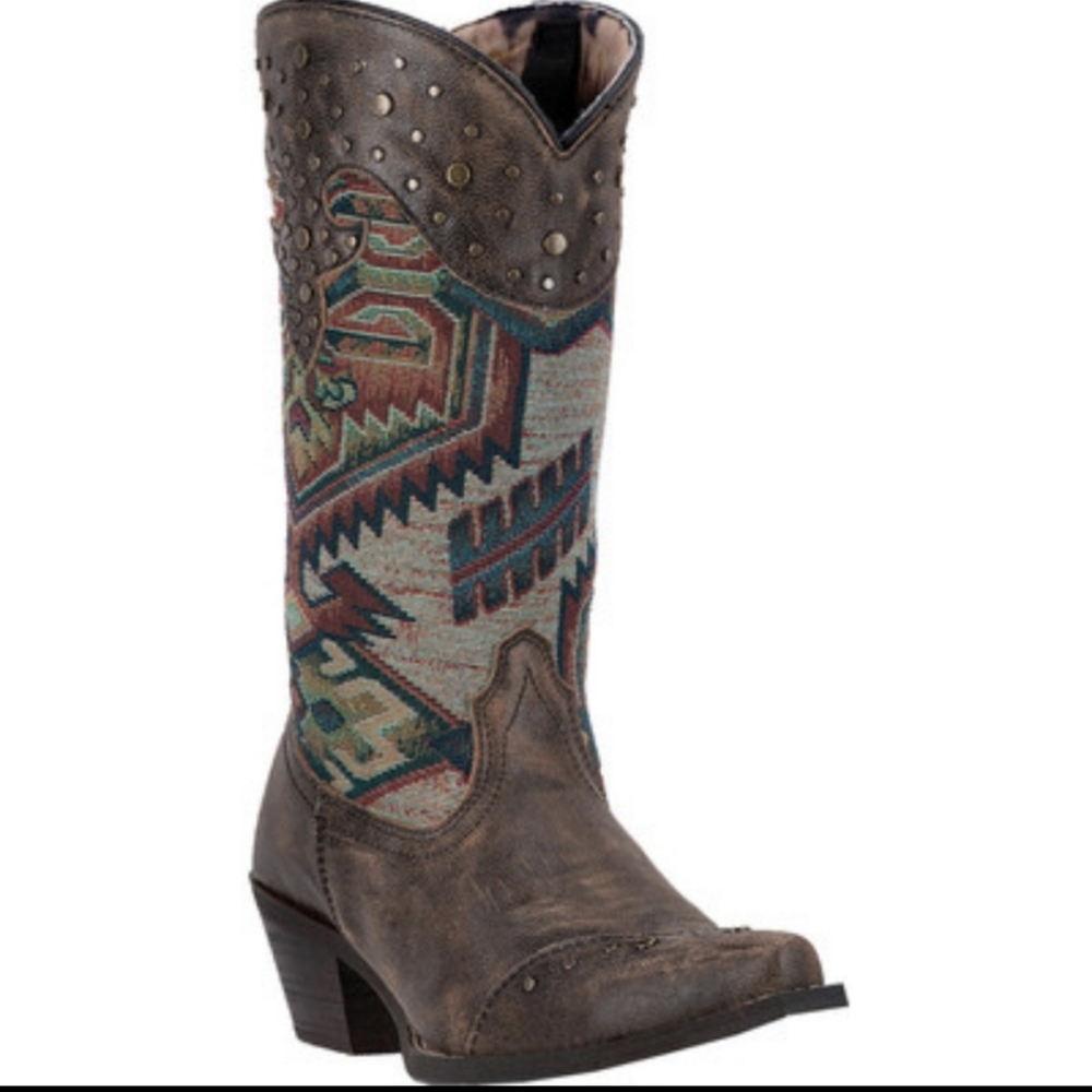 Laredo Brown and Patterned Heeled Boots